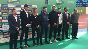 Adel Mechaal, Ra&uacute;l Chapado y Dafne Schippers, durante la presentaci&oacute;n del Meetin Villa de Madrid.