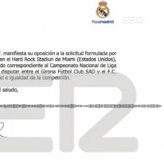 La carta del Real Madrid desmontando la versión de Tebas