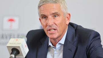 CROMWELL, CONNECTICUT - JUNE 22: PGA Tour Commissioner Jay Monahan addresses the media during a press conference prior to the Travelers Championship at TPC River Highlands on June 22, 2022 in Cromwell, Connecticut.   Michael Reaves/Getty Images/AFP
== FOR NEWSPAPERS, INTERNET, TELCOS & TELEVISION USE ONLY ==