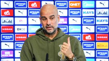 Pep Guardiola, entrenador del Manchester City, en la rueda de prensa previa al partido ante el Brighton.