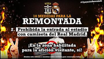 El cartel del Cartagena prohibiendo camisetas del Real Madrid.