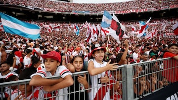 Soccer Football - Primera Division - River Plate v Boca Juniors - Estadio Mas Monumental, Buenos Aires, Argentina - February 25, 2024 River Plate fans with flags inside the stadium before the match REUTERS/Agustin Marcarian