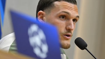 Villarreal's Spanish defender Rafa Marin gives a press conference on the eve of the UEFA Champions League league phase day 7 football match between Villarreal CF and Ajax at La Ceramica Stadium in Vila-real on January 19, 2026. (Photo by Jose JORDAN / AFP)