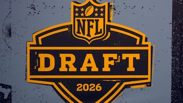 Feb 6, 2026; San Francisco, CA, USA; The 2026 NFL Draft logo at the Super Bowl LX Experience at the Moscone Center. Mandatory Credit: Kirby Lee-Imagn Images