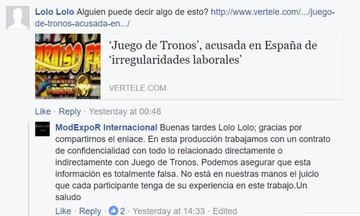 Las declaraciones de ModExpor en Facebook.