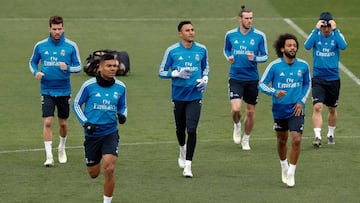 Los jugadores del Real Madrid, durante el &uacute;ltimo entrenamiento.