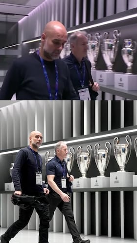 La imagen del morbo: vean lo que hizo Guardiola al pasar por las 15 Champions del Madrid