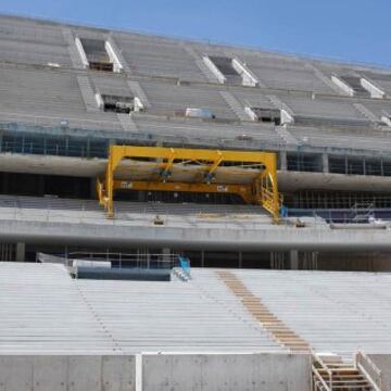 Las obras en La Peineta: ensamblaje del anillo de compresión de la cubierta