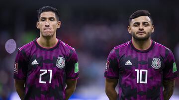 (L-R), Uriel Antuna and Alexis Vega of Mexico during the game Mexico (Mexican National Team) vs El Salvador, corresponding to CONCACAF World Cup Qualifiers road to the FIFA World Cup Qatar 2022, at Azteca Stadium, on March 30, 2021.

<br><br>

(I-D), Uriel Antuna y Alexis Vega deMexico durante el partido Mexico (Seleccion Mexicana) vs El Salvador, correspondiente a la Clasificacion Mundial de la CONCACAF camino a la Copa Mundial de la FIFA Qatar 2022, en el Estadio Azteca, el 30 de Marzo de 2021.