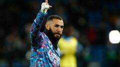 Karim Benzema of Real Madrid gestures during the spanish league, La Liga Santander, football match played between Real Madrid and Rayo Vallecano at Santiago Bernabeu stadium on November 06, 2021, in Madrid, Spain.
 AFP7 
 06/11/2021 ONLY FOR USE IN SPAIN