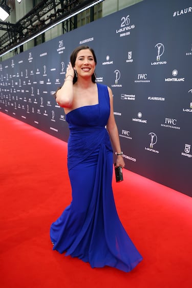 La embajadora de los Laureus, Garbiñe Muguruza, a su llegada a la alfombra roja.