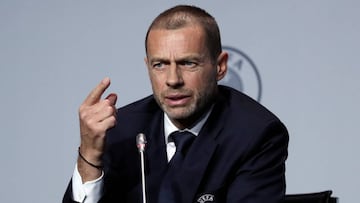 Ceferin, presidente de la UEFA, durante una comparecencia p&uacute;blica.