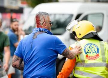 Incidentes entre policía y afionados italianos antes del comienzo del partido de semifinales de Champions League Real Madrid-Juventus.