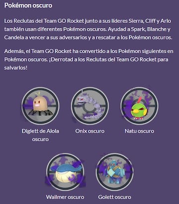 Pok&eacute;mon Oscuros disponibles en el evento Toma de Control del Team GO Rocket de noviembre de 2022en Pok&eacute;mon GO