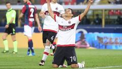 . Bologna (Italy), 07/05/2016.- Bologna&#039;s Carlos Bacca jubilates after scoring on penalty the goal during the Italian Serie A soccer match Bologna FC vs AC Milan at Dall&#039;Ara stadium in Bologna, Italy, 07 May 2016. (Italia) EFE/EPA/GIORGIO BENVENUTI