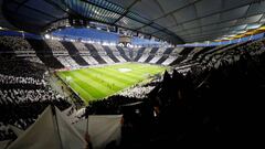 Soccer Football - Europa League Semi Final First Leg - Eintracht Frankfurt v Chelsea - Commerzbank-Arena, Frankfurt, Germany - May 2, 2019  General view of Eintracht Frankfurt fans holding up banners inside the stadium before the match   REUTERS/Kai Pfaff