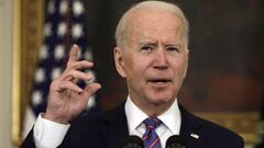 Washington (Usa), 02/04/2021.- US President Joe Biden delivers remarks on the March jobs report at the White House in Washington, DC, USA, on 02 April 2021. (Estados Unidos) EFE/EPA/Yuri Gripas / POOL