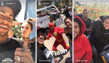 Neymar y su novia Bruna Marquezine en el parque de atracciones Six Flags de Los Ángeles.