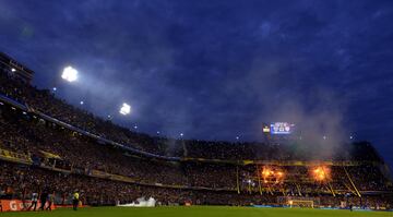 Boca Juniors supporters celebrate after their team defeats Union and wins Argentina's first division football championship at La Bombonera stadium in Buenos Aires, on June 25, 2017.