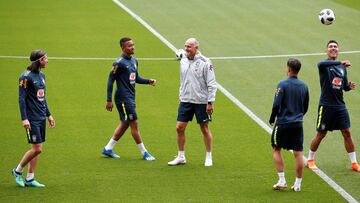 Soccer Football - Brazil Training  - Anfield, Liverpool, Britain - June 2, 2018   Brazil&#039;s Filipe Luis, Gabriel Jesus, Philippe Coutinho and Roberto Firmino during training   Action Images via Reuters/Craig Brough