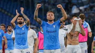 ROME, ITALY - AUGUST 26:Ciro Immobile of SS Lazio celebrates after defeating FC Internazionele 3-1 during the Serie A match between SS Lazio and FC Internazionale at Stadio Olimpico on August 26, 2022 in Rome, Italy. (Photo by Giampiero Sposito/Getty Images)