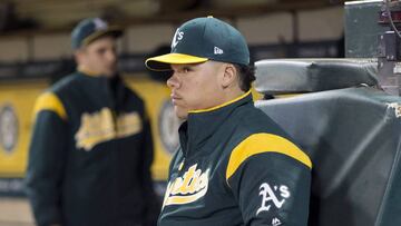 Oakland Athletics catcher Bruce Maxwell (13) during the sixth inning against the Texas Rangers at Oakland Coliseum.