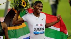 Caster Semenya celebra su victoria en la prueba de 800 metros de la Dimaond League 2018 en Z&uacute;rich.