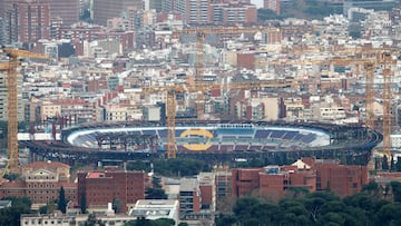 At the Spotify Camp Nou, the construction work on the third tier is already visible. This structure must be finished by the end of May; otherwise, there will be further delays in the completion of the works in Barcelona, Spain, on January 7, 2025. (Photo by Joan Valls/Urbanandsport /NurPhoto via Getty Images)
