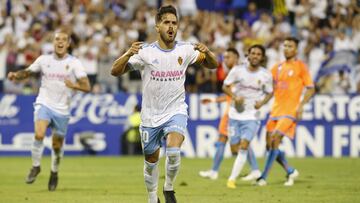 Javi Ros celebra el segundo gol en la victoria por 2-1 del Zaragoza sobre el Rayo Majadahonda de la temporada pasada.