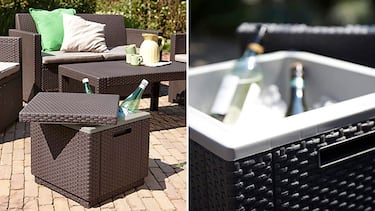 Esta mesa nevera de jardín mantiene tus bebidas y alimentos frescos