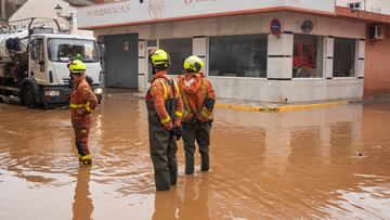 Agentes del equipo de Bomberos trabaja en las zonas afectadas en Llombai, Valencia.
