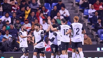 Dani Gomez celebrates his goal 2-2 of Valencia during the game international friendly between Mexican National team (Mexico) and Valencia C.F at Cuauhtemoc Stadium, on October 12, 2024, In Puebla, Mexico.