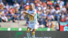 MEXICO CITY, MEXICO - JANUARY 08: Dani Alves of Pumas UNAM reacts during the 1st round match between Pumas UNAM and FC Juarez as part of the Torneo Clausura 2023 Liga MX at Olimpico Universitario Stadium on January 08, 2023 in Mexico City, Mexico. (Photo by Hector Vivas/Getty Images)