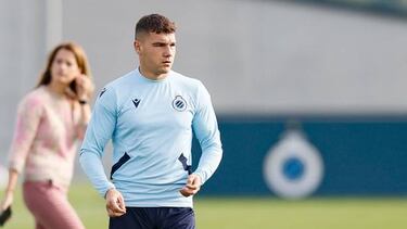 Club's Ferran Jutgla pictured during a training session of Belgian soccer team Club Brugge KV, Monday 03 October 2022 in Brugge, in preparation of tomorrow's game against Spanish Atletico Madrid on day 3/6 of the UEFA Champions League group stage. BELGA PHOTO BRUNO FAHY (Photo by BRUNO FAHY / BELGA MAG / Belga via AFP) (Photo by BRUNO FAHY/BELGA MAG/AFP via Getty Images)