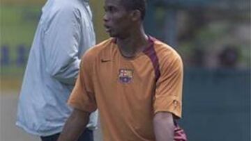 <B>MENISCO.</B> Eto'o se lesionó contra el Madrid y reapareció el pasado domingo contra el Málaga.