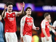 LONDON (United Kingdom), 17/03/2026.- Declan Rice of Arsenal celebrates after the UEFA Champions League Round of 16 2nd leg match between Arsenal and Bayer 04 Leverkusen in London, Great Britain, 17 March 2026. (Liga de Campeones, Gran Bretaña, Reino Unido, Londres) EFE/EPA/NEIL HALL