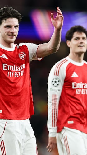 LONDON (United Kingdom), 17/03/2026.- Declan Rice of Arsenal celebrates after the UEFA Champions League Round of 16 2nd leg match between Arsenal and Bayer 04 Leverkusen in London, Great Britain, 17 March 2026. (Liga de Campeones, Gran Bretaña, Reino Unido, Londres) EFE/EPA/NEIL HALL