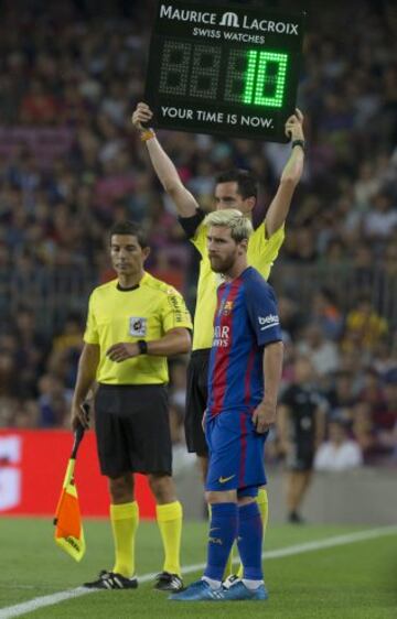 Messi salió en el segundo tiempo.