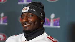 HENDERSON, NEVADA - FEBRUARY 08: Deebo Samuel #19 speaks to media during San Francisco 49ers media availability ahead of Super Bowl LVIII at Hilton Lake Las Vegas Resort and Spa on February 08, 2024 in Henderson, Nevada.   Chris Unger/Getty Images/AFP (Photo by Chris Unger / GETTY IMAGES NORTH AMERICA / Getty Images via AFP)