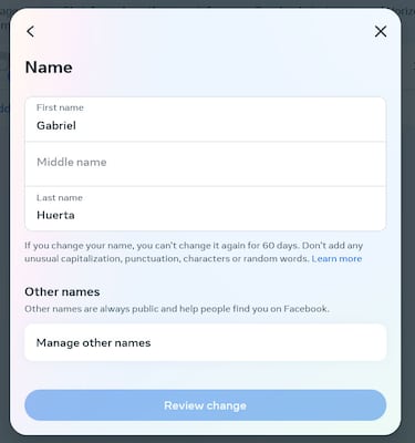 How to change your name and other information on Facebook