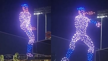 Cientos de drones recrean el lanzamiento de Fernando Valenzuela con Dodgers