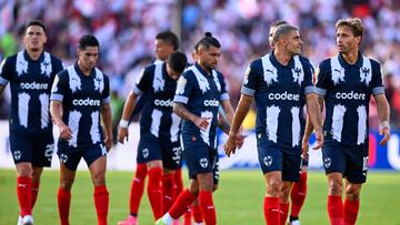 German Berterame and Sergio Canales of Monterrey during the FIFA Club World Cup 2025 Group - E match between CA River Plate and CF Monterrey at Rose Bowl Stadium on June 21, 2025 in Pasadena, California, United States.