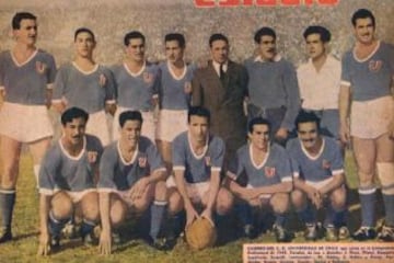 El jugador, arriba, tercero de derecha a izquierda, jug&oacute; 15 temporadas consecutivas en la U (1941-1955).