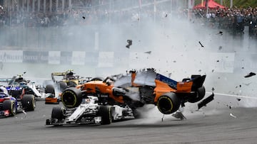 Accidente del piloto espa?ol, Fernando Alonso, en la salida del circuito de Spa-Francorchamps en 2018.