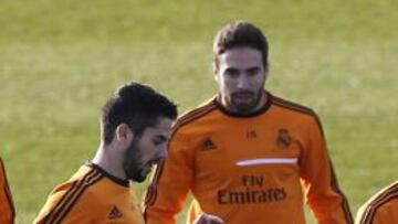 DE VUELTA. Isco volvió ayer al grupo tras su partidazo con la Sub-21.