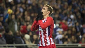 Griezmann se lamenta de una ocasión fallada en el Espanyol-Atlético.