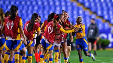 Chrestina Kgatlana celebrates her goal 2-0 of Tigres during the semi-finals match between Tigres UANL and Portland Thorns as part of the Concacaf W Champions Cup at Universitario Stadium on May 21, 2025 in Monterrey, Nuevo Leon, Mexico.