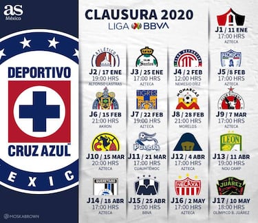 Calendario y partidos de Cruz Azul para el Clausura 2020
