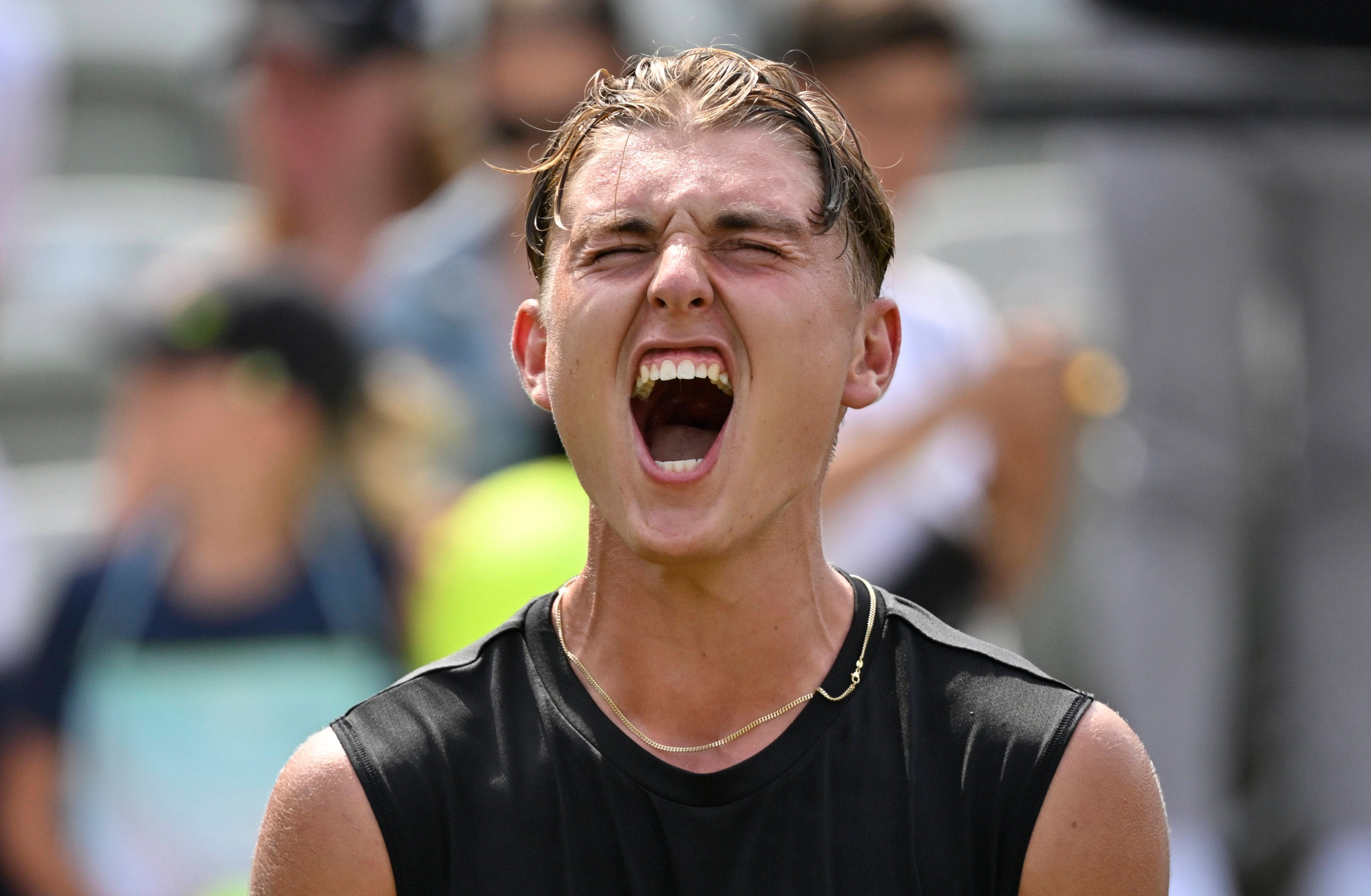 El tenista alemán Justin Engel celebra una victoria en el Torneo de Stuttgart