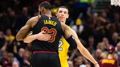 CLEVELAND, OH - DECEMBER 14: LeBron James #23 of the Cleveland Cavaliers and Lonzo Ball #2 of the Los Angeles Lakers embrace during the first half at Quicken Loans Arena on December 14, 2017 in Cleveland, Ohio. NOTE TO USER: User expressly acknowledges and agrees that, by downloading and or using this photograph, User is consenting to the terms and conditions of the Getty Images License Agreement.   Jason Miller/Getty Images/AFP
 == FOR NEWSPAPERS, INTERNET, TELCOS &amp; TELEVISION USE ONLY ==